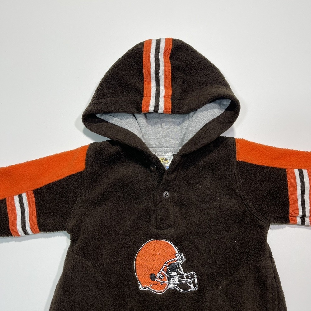 Vintage 90s Adidas Cleveland Browns Fleece Hooded Body Suit Romper Sz 3/6 Months - Picture 3 of 8